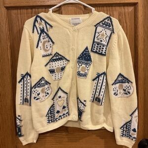 Christopher & Banks Hand Embroidered Birdhouse Cardigan Sweater Size M